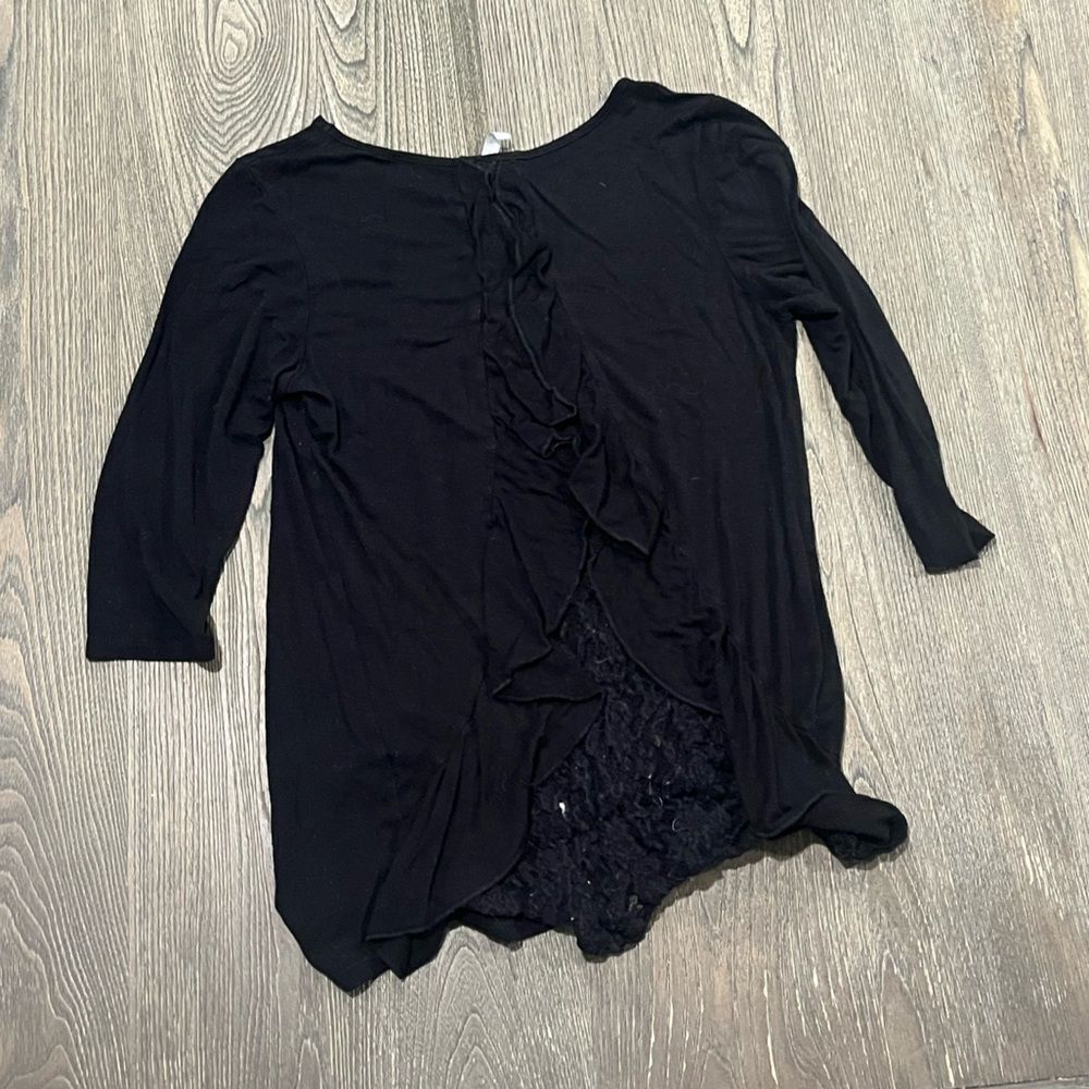 Acting Pro Blouse Pullover 3/4 Sleeve Lace Ruffled Back Size L - Picture 4 of 4
